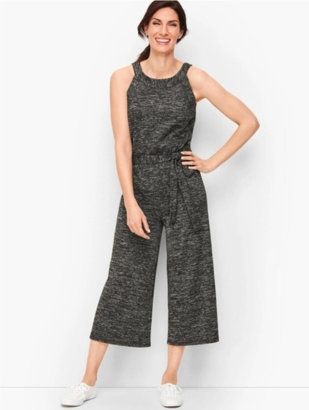 Talbots Charcoal Heather Sleeveless Wide-Leg Jumpsuit - Size L
